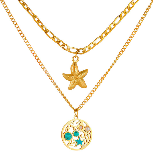 "Starfishs" Necklace, 18K Gold Plated Steel