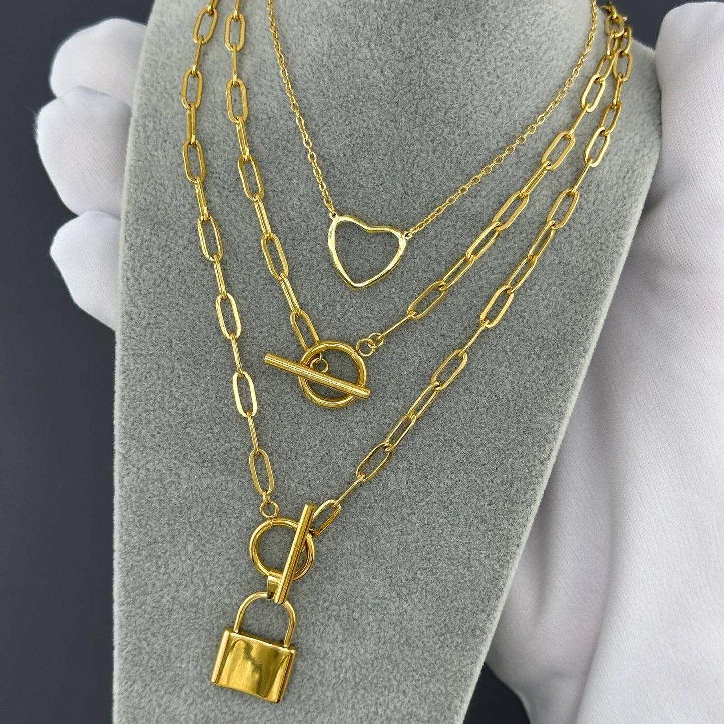 "Lock" Necklace, 18K Gold Plated Steel