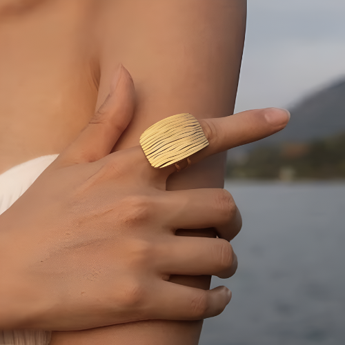 Wide Textured Gold Ring