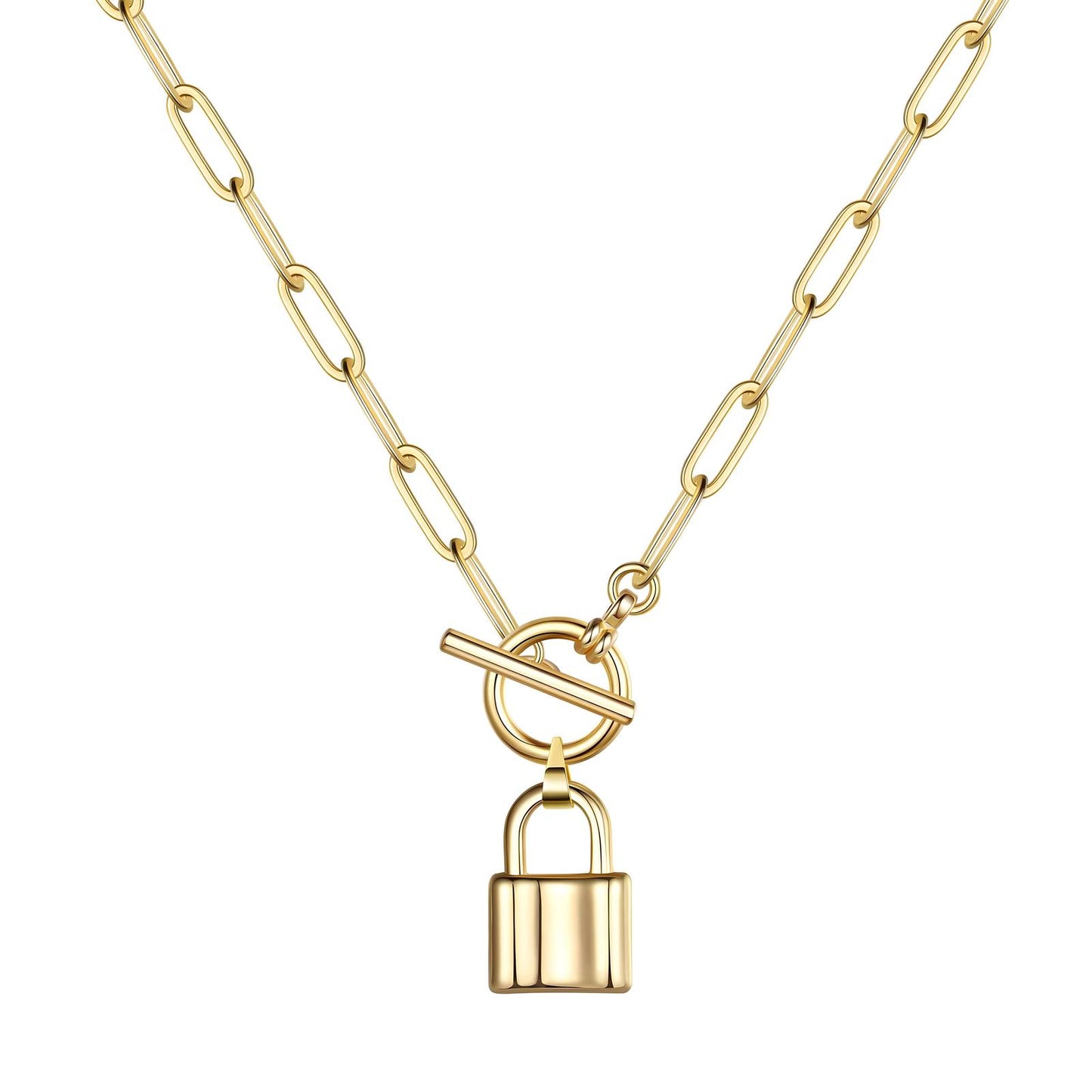 "Lock" Necklace, 18K Gold Plated Steel