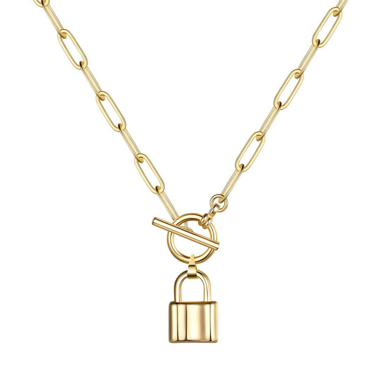 "Lock" Necklace, 18K Gold Plated Steel
