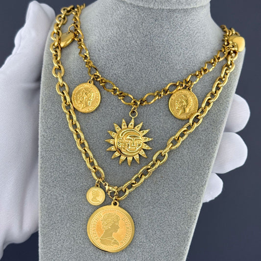 "Coins" Necklace, 18K Gold Plated Steel