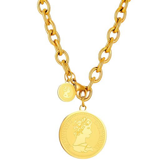 "Coins" Necklace, 18K Gold Plated Steel