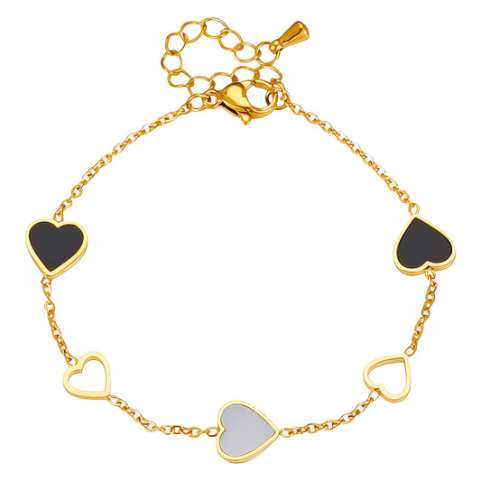 "Hearts" Bracelet, 18K Gold Plated Steel
