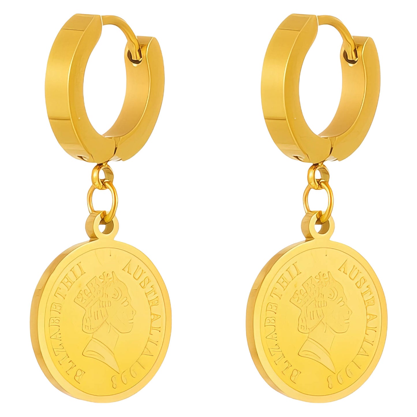 "Coins" Earrings, 18K Gold Plated Steel