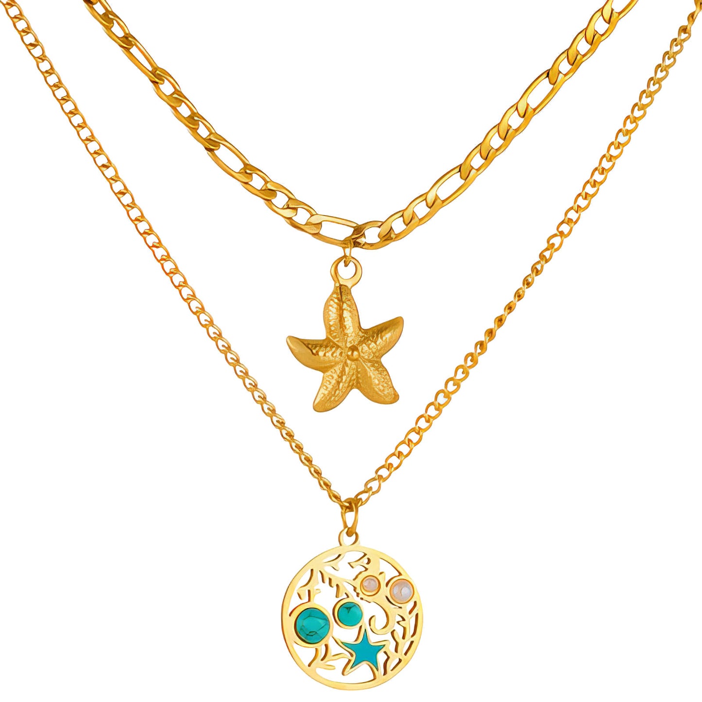 "Starfishs" Necklace, 18K Gold Plated Steel